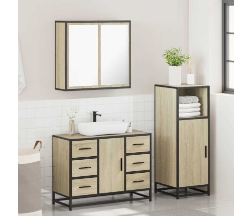 Set de muebles de baño 3 pzas madera contrachapada roble Sonoma