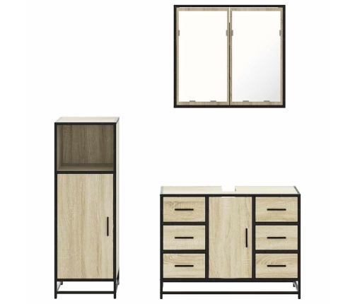 Set de muebles de baño 3 pzas madera contrachapada roble Sonoma