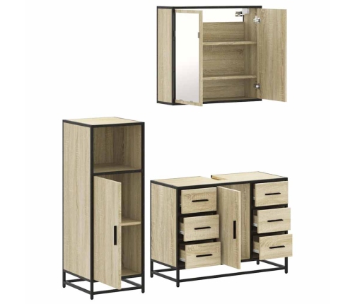 Set de muebles de baño 3 pzas madera contrachapada roble Sonoma