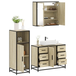 Set de muebles de baño 3 pzas madera contrachapada roble Sonoma