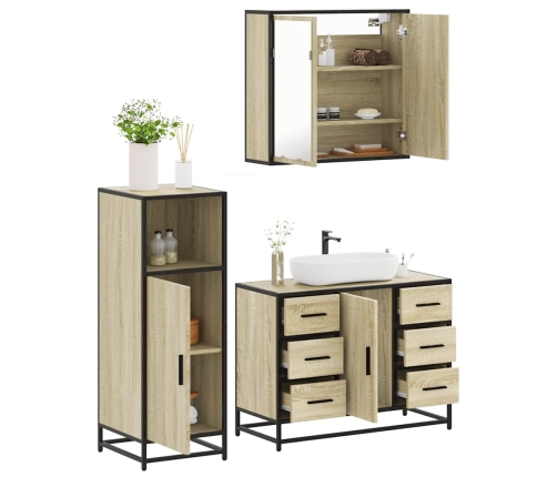 Set de muebles de baño 3 pzas madera contrachapada roble Sonoma