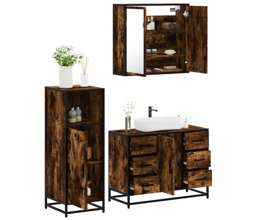 Set de muebles baño 3 pzas madera contrachapada roble ahumado