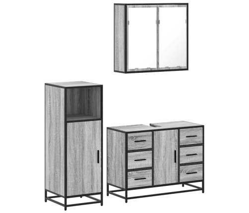 Set de muebles de baño 3 pzas madera contrachapada gris sonoma