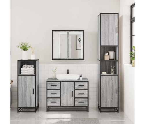 Set de muebles de baño 3 pzas madera contrachapada gris sonoma