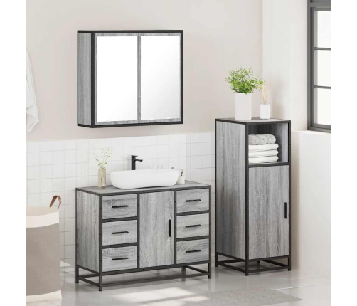 Set de muebles de baño 3 pzas madera contrachapada gris sonoma