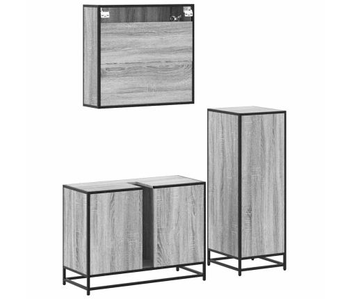 Set de muebles de baño 3 pzas madera contrachapada gris sonoma