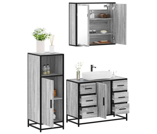 Set de muebles de baño 3 pzas madera contrachapada gris sonoma