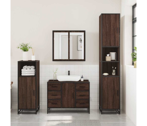 Set de muebles baño 3 pzas madera contrachapada roble marrón