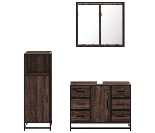 Set de muebles baño 3 pzas madera contrachapada roble marrón