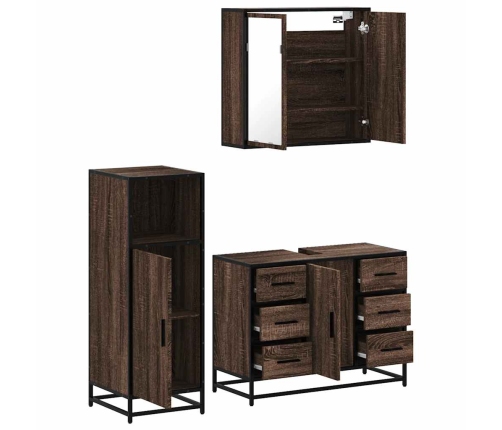 Set de muebles baño 3 pzas madera contrachapada roble marrón