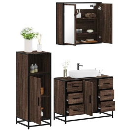 Set de muebles baño 3 pzas madera contrachapada roble marrón