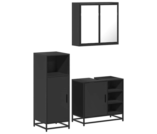 Juego de muebles de baño 3 pzas madera contrachapada negro