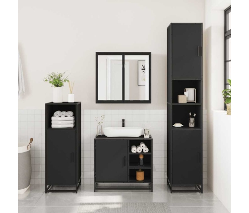 Juego de muebles de baño 3 pzas madera contrachapada negro