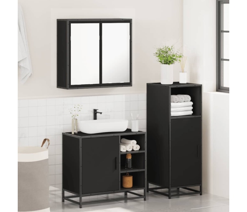 Juego de muebles de baño 3 pzas madera contrachapada negro