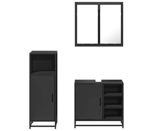 Juego de muebles de baño 3 pzas madera contrachapada negro