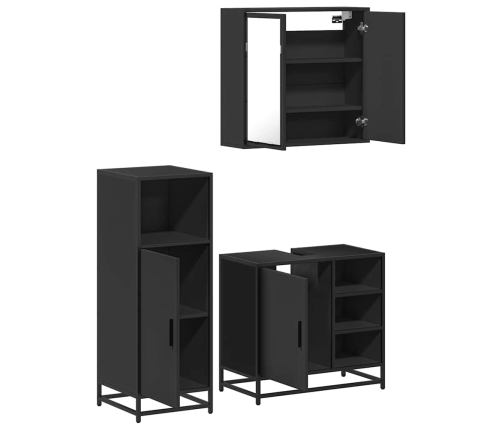 Juego de muebles de baño 3 pzas madera contrachapada negro