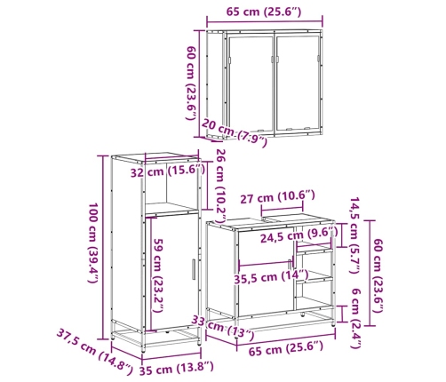 Juego de muebles de baño 3 pzas madera contrachapada negro