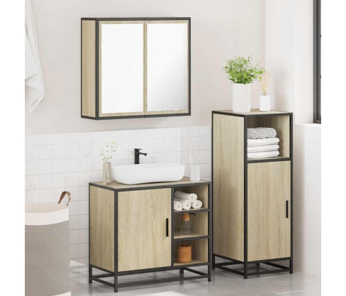 Set de muebles de baño 3 pzas madera contrachapada roble Sonoma