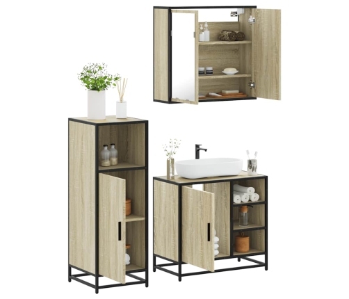 Set de muebles de baño 3 pzas madera contrachapada roble Sonoma