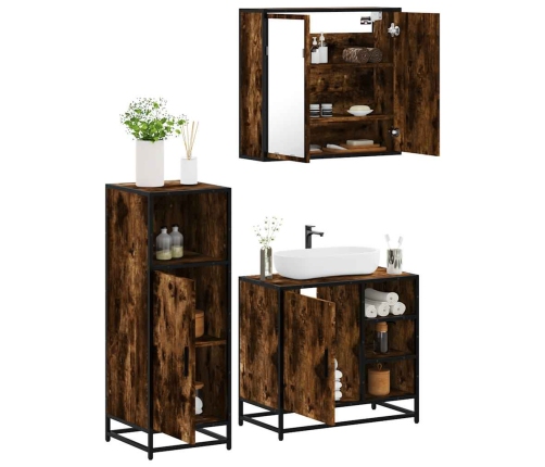 Set de muebles baño 3 pzas madera contrachapada roble ahumado