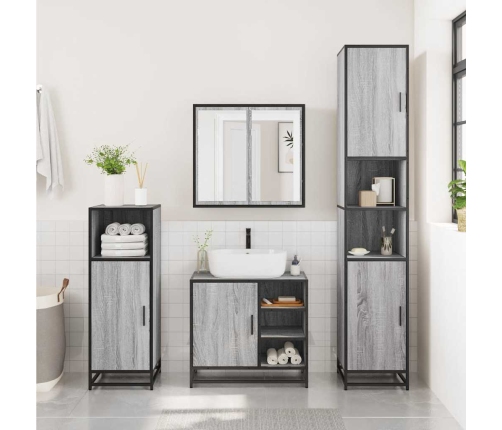 Set de muebles de baño 3 pzas madera contrachapada gris sonoma