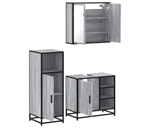 Set de muebles de baño 3 pzas madera contrachapada gris sonoma