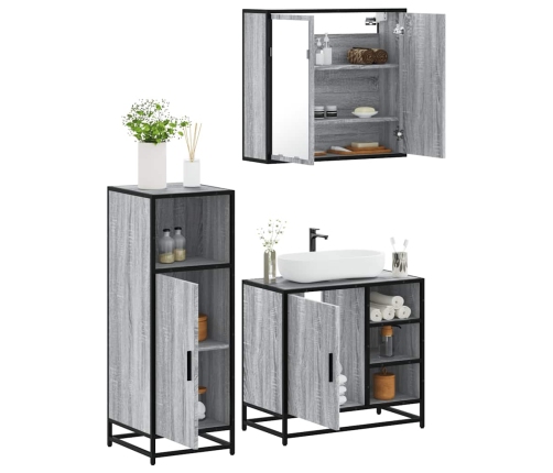 Set de muebles de baño 3 pzas madera contrachapada gris sonoma