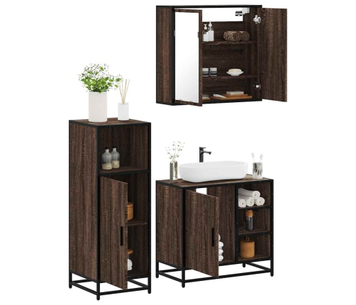 Set de muebles baño 3 pzas madera contrachapada roble marrón