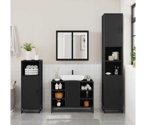 Juego de muebles de baño 3 pzas madera contrachapada negro