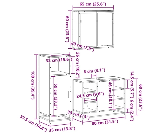 Juego de muebles de baño 3 pzas madera contrachapada negro