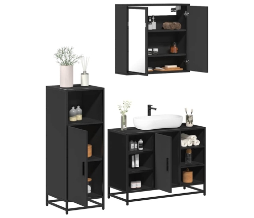 Juego de muebles de baño 3 pzas madera contrachapada negro