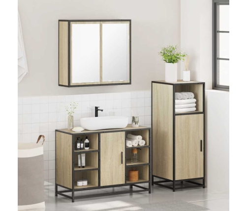 Set de muebles de baño 3 pzas madera contrachapada roble Sonoma