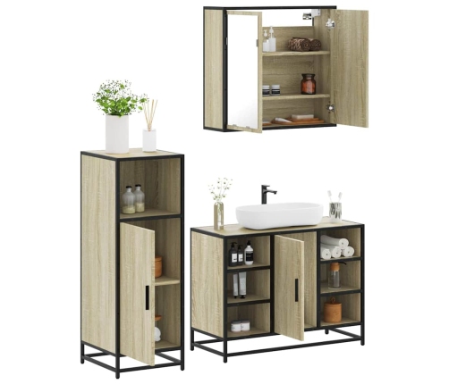 Set de muebles de baño 3 pzas madera contrachapada roble Sonoma