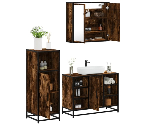 Set de muebles baño 3 pzas madera contrachapada roble ahumado