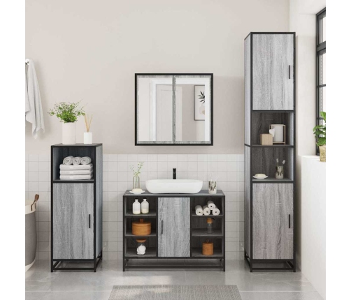 Set de muebles de baño 3 pzas madera contrachapada gris sonoma