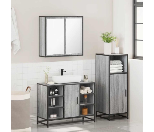 Set de muebles de baño 3 pzas madera contrachapada gris sonoma