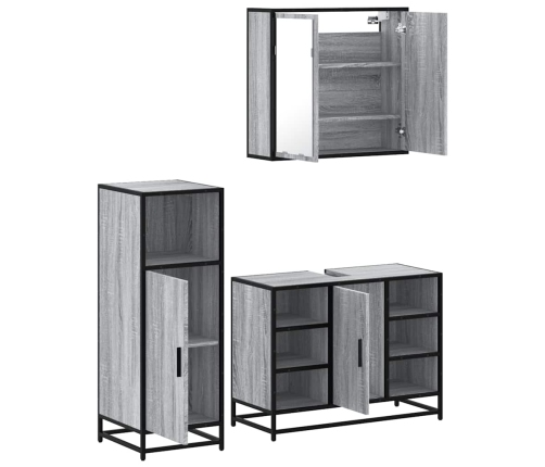 Set de muebles de baño 3 pzas madera contrachapada gris sonoma