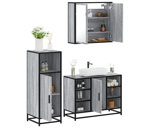 Set de muebles de baño 3 pzas madera contrachapada gris sonoma