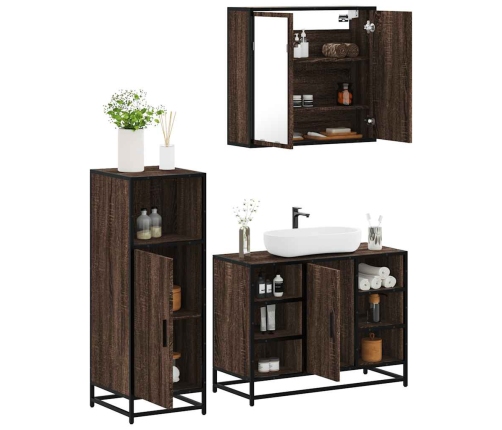 Set de muebles baño 3 pzas madera contrachapada roble marrón