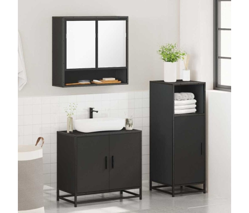 Juego de muebles de baño 3 pzas madera contrachapada negro