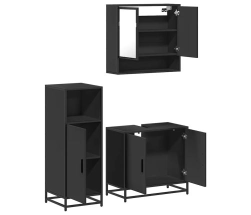 Juego de muebles de baño 3 pzas madera contrachapada negro