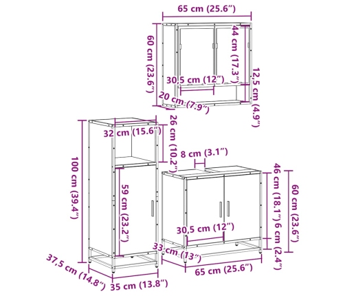 Juego de muebles de baño 3 pzas madera contrachapada negro