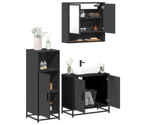 Juego de muebles de baño 3 pzas madera contrachapada negro