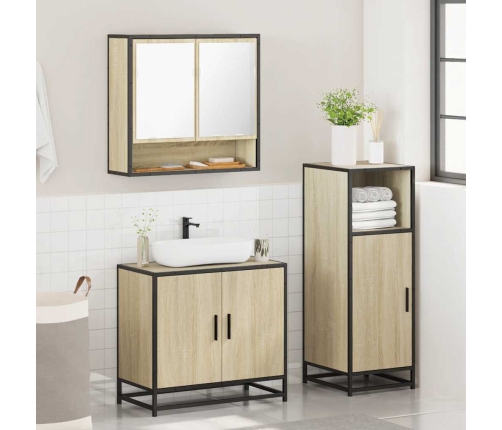 Set de muebles de baño 3 pzas madera contrachapada roble Sonoma