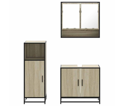 Set de muebles de baño 3 pzas madera contrachapada roble Sonoma