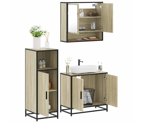 Set de muebles de baño 3 pzas madera contrachapada roble Sonoma