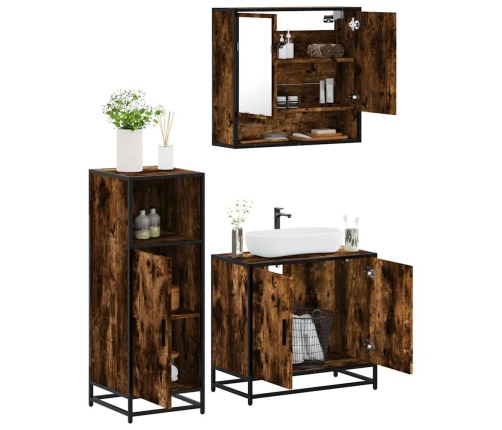 Set de muebles baño 3 pzas madera contrachapada roble ahumado