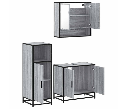 Set de muebles de baño 3 pzas madera contrachapada gris sonoma