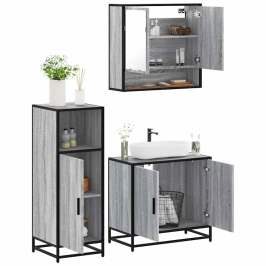 Set de muebles de baño 3 pzas madera contrachapada gris sonoma