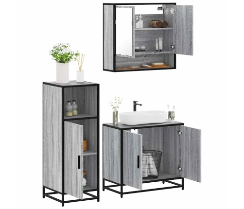 Set de muebles de baño 3 pzas madera contrachapada gris sonoma